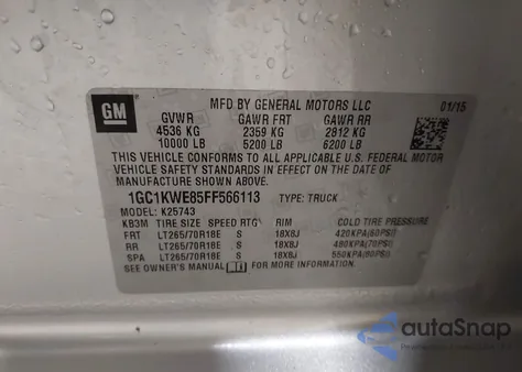 2015 Chevrolet Silverado 2500Hd Ltz from USA, damaged, VIN 1GC1KWE85FF566113